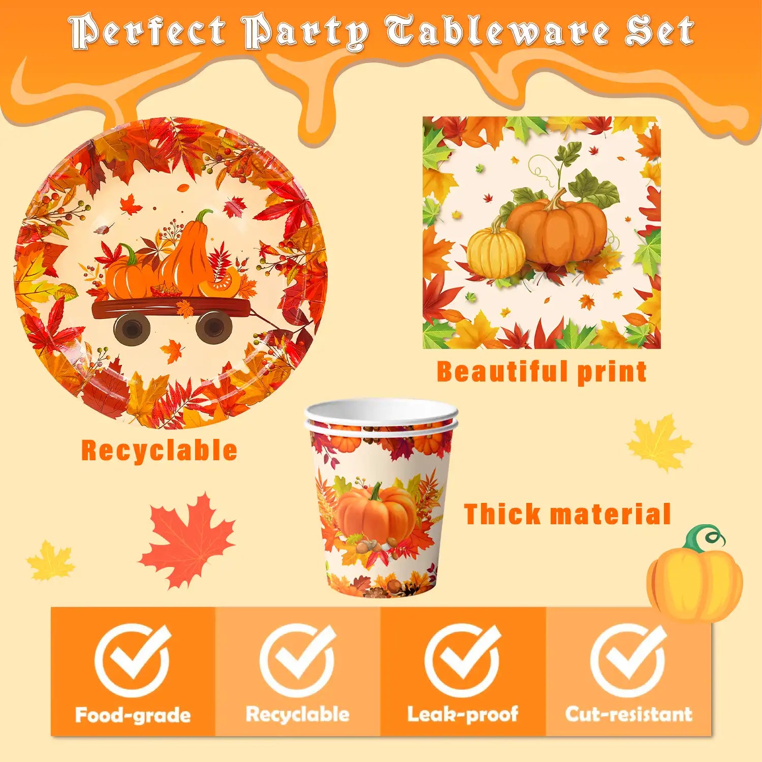 Thanksgiving Party Supplies Tableware, 65 Pcs Thanksgiving Plates and Napkins Sets - Thanksgiving Decorations Plates Tablecloth Napkins Cups for Friendsgiving Decorations & Fall Party Decorations