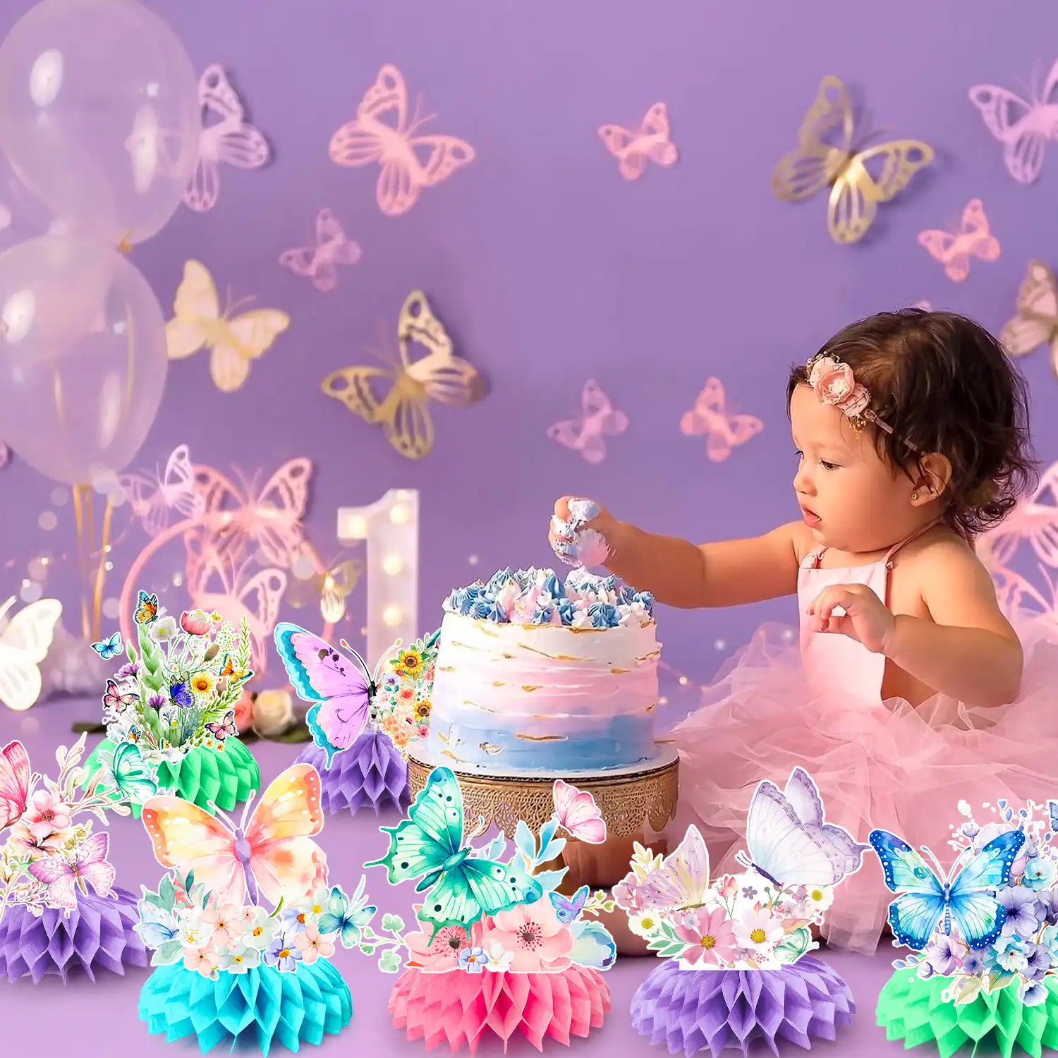 Butterfly Honeycomb Centerpieces, 9 Pcs Butterfly Honeycomb Table Centerpiece, Butterfly Baby Shower Party Honeycomb & Butterfly Themed Honeycomb Centerpiece for Floral Butterfly Birthday Decorations