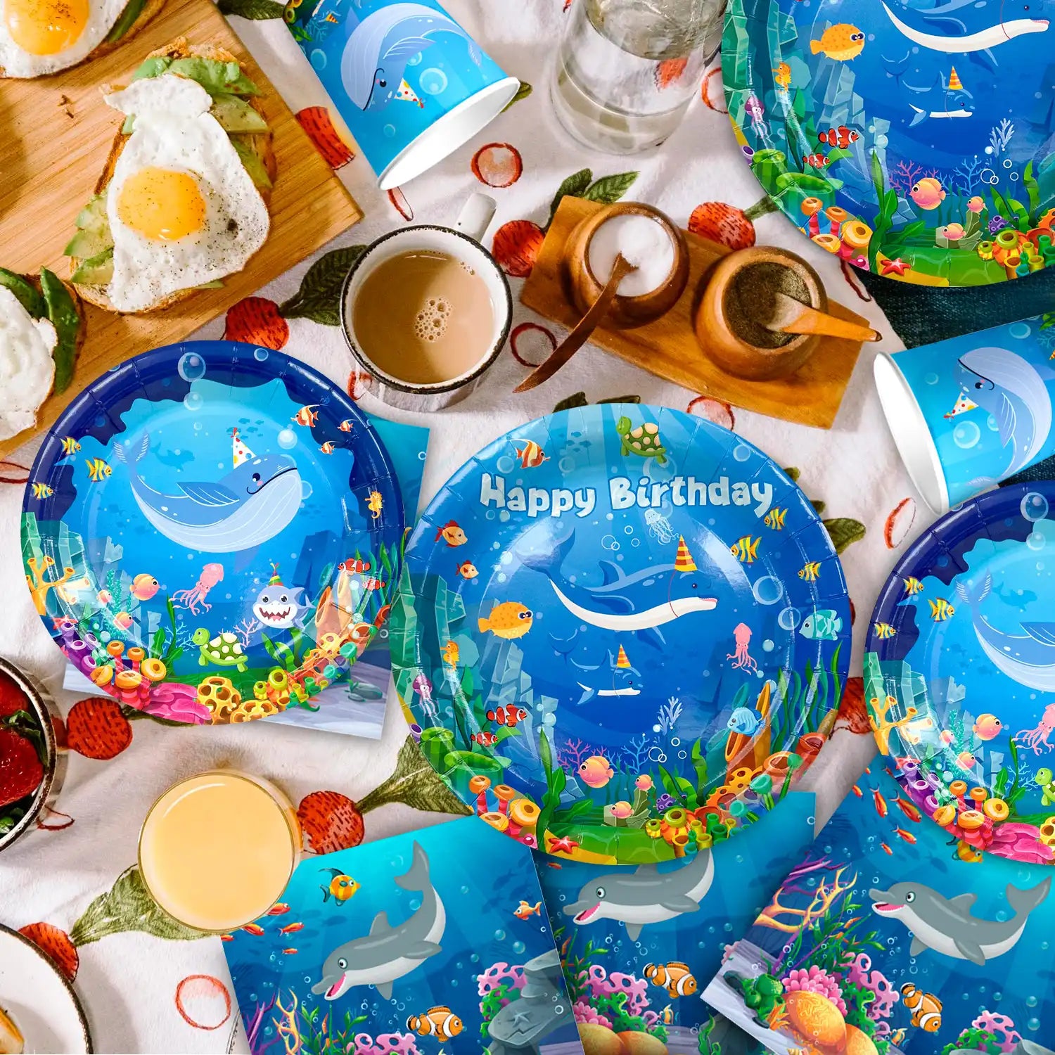 Under The Sea Party Supplies-24Guests Ocean Sea Party TabAlewear Set-Ocean Themed Party Decorations Plates Cups Napkins Tablecloth Banner etc Ocean Animal Party Tableware
