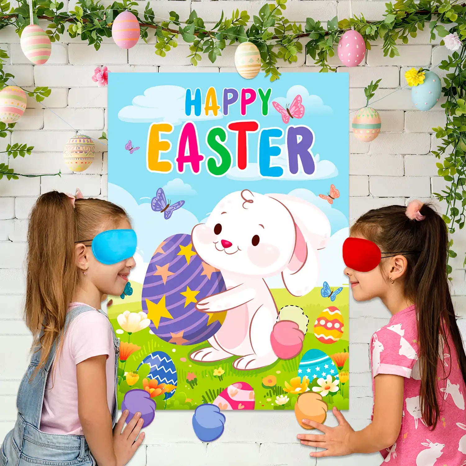 Pin The Tail on The Bunny Easter Games, 7 Pcs Pin The Tail on The Bunny Game Supplies - Easter Games Poster, Bunny Tail Easter Stickers & Easter Party Blindfold etc Easter Party Decorations Supplies