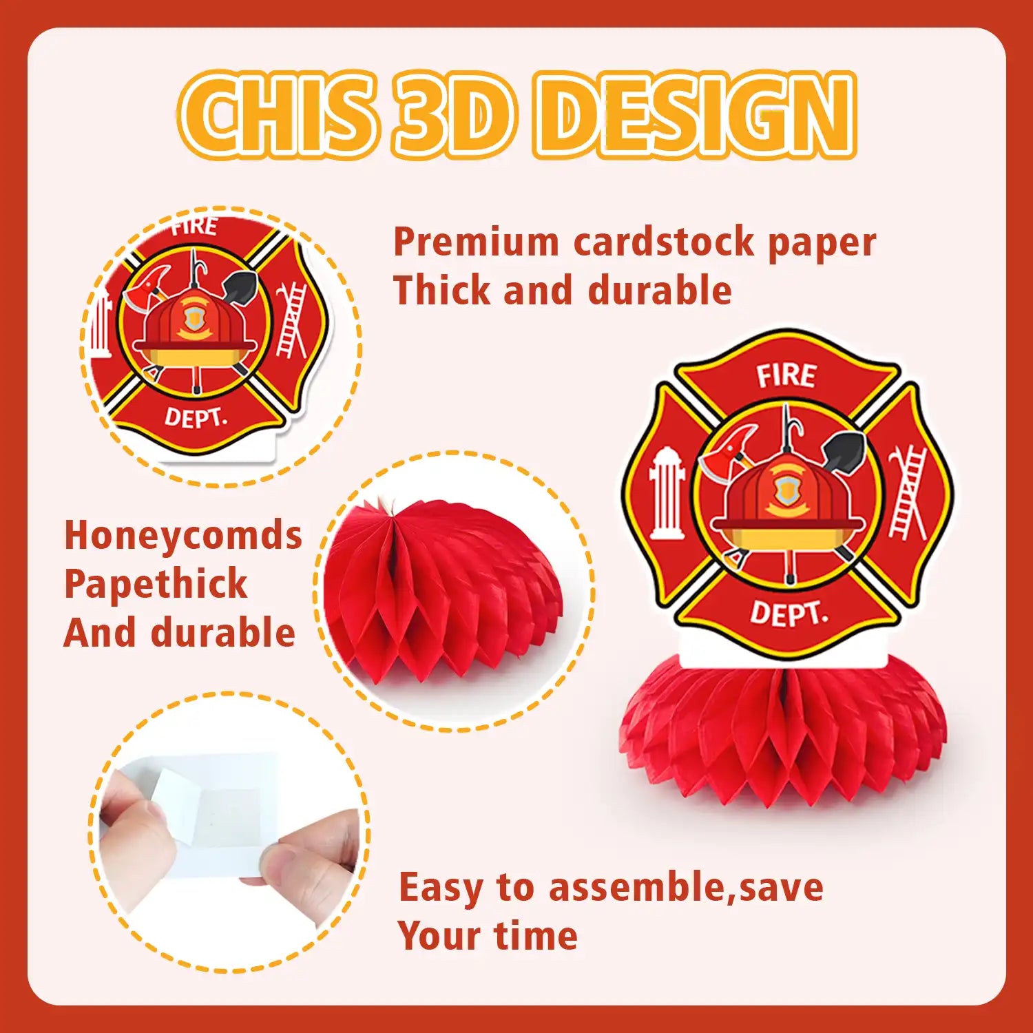 Firetruck Honeycomb Centerpieces, 9 Pcs Fireman Honeycomb Centerpiece, Firetruck Honeycomb Table Centerpiece, Firetruck Birthday Table Honeycomb Centerpieces for Firetruck Birthday Decorations