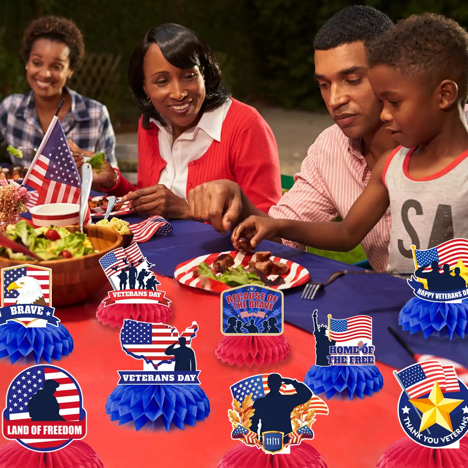 Veterans Day Decorations Honeycomb Centerpieces,9 Pcs Happy Veterans Day Honeycomb Centerpieces/Thank You Veterans Honeycomb Centerpieces/Veterans Day Party Honeycomb,for Happy Veterans Party Supplies