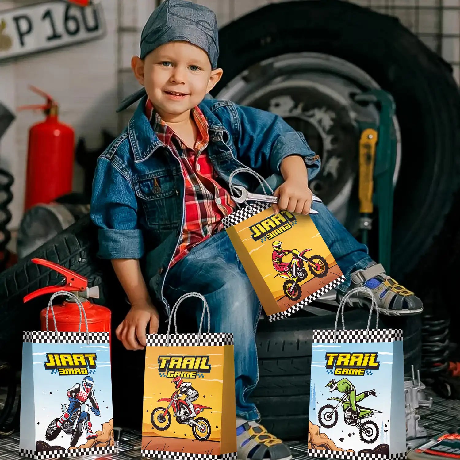 Motorcycle Party Gift Bags, 24 Pcs Dirt Bike Party Bags Set - Motocross Themed Party Favor Bags, Dirt Bike Party Gift Treat Bags & Dirt Bike Goodie Bags, for Dirt Bike Birthday Party Decorations