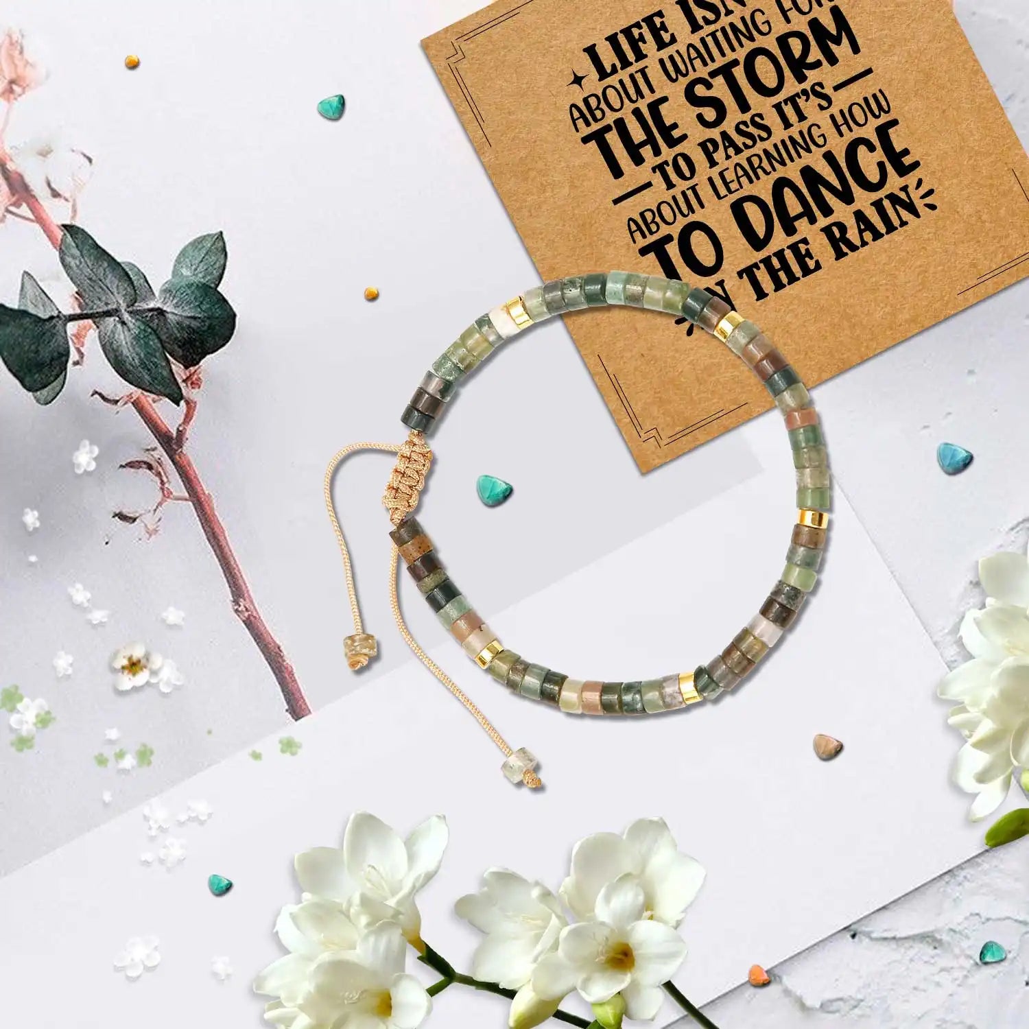 Natural Stone Bracelets, 3-6 '' Natural Crystal Bracelets Semi-Precious Gemstone Beaded Bracelets Healing Bracelets Round Gemstones Stretch Bracelet, Adjustable Bracelet for Women