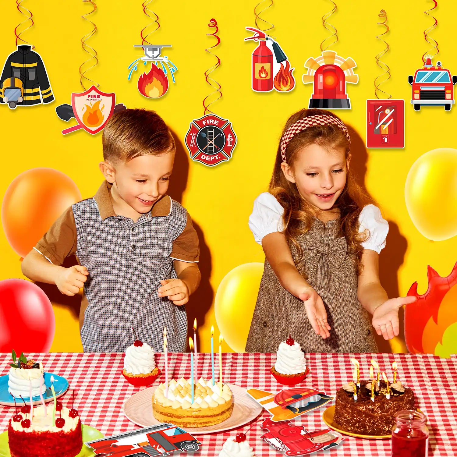 Fire Truck Birthday Decorations Set - Firetruck Birthday Decorations Banner & Fire Truck Party Hanging Swirls, Fire Resuce Theme Hanging Swirls for Firefighter Birthday Party Decorations Supplies