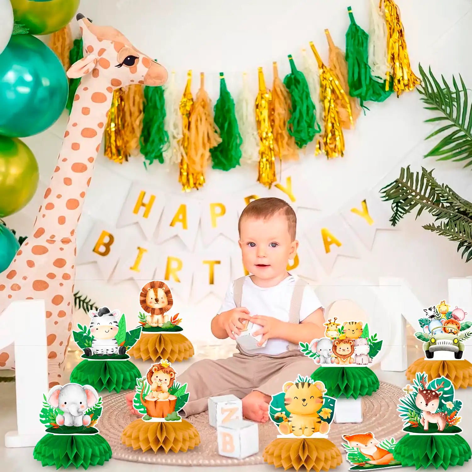 Safari Animal Honeycomb Centerpieces, 9 Pcs Baby Jungle Animals Honeycomb Centerpieces/Jungle Animals Honeycomb Table Toppers/Safari Baby Shower Centerpieces, for Jungle Baby Shower Decorations
