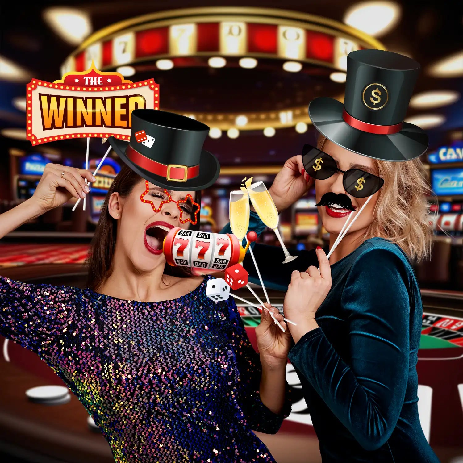 Casino Photo Booth Props, 28 Pcs Casino Themed Photo Booth Props, Casino Night Photo Booth Props & Casino Theme Party Photo Booth Props for Casino Theme Party Decorations & Las Vegas Party Decorations