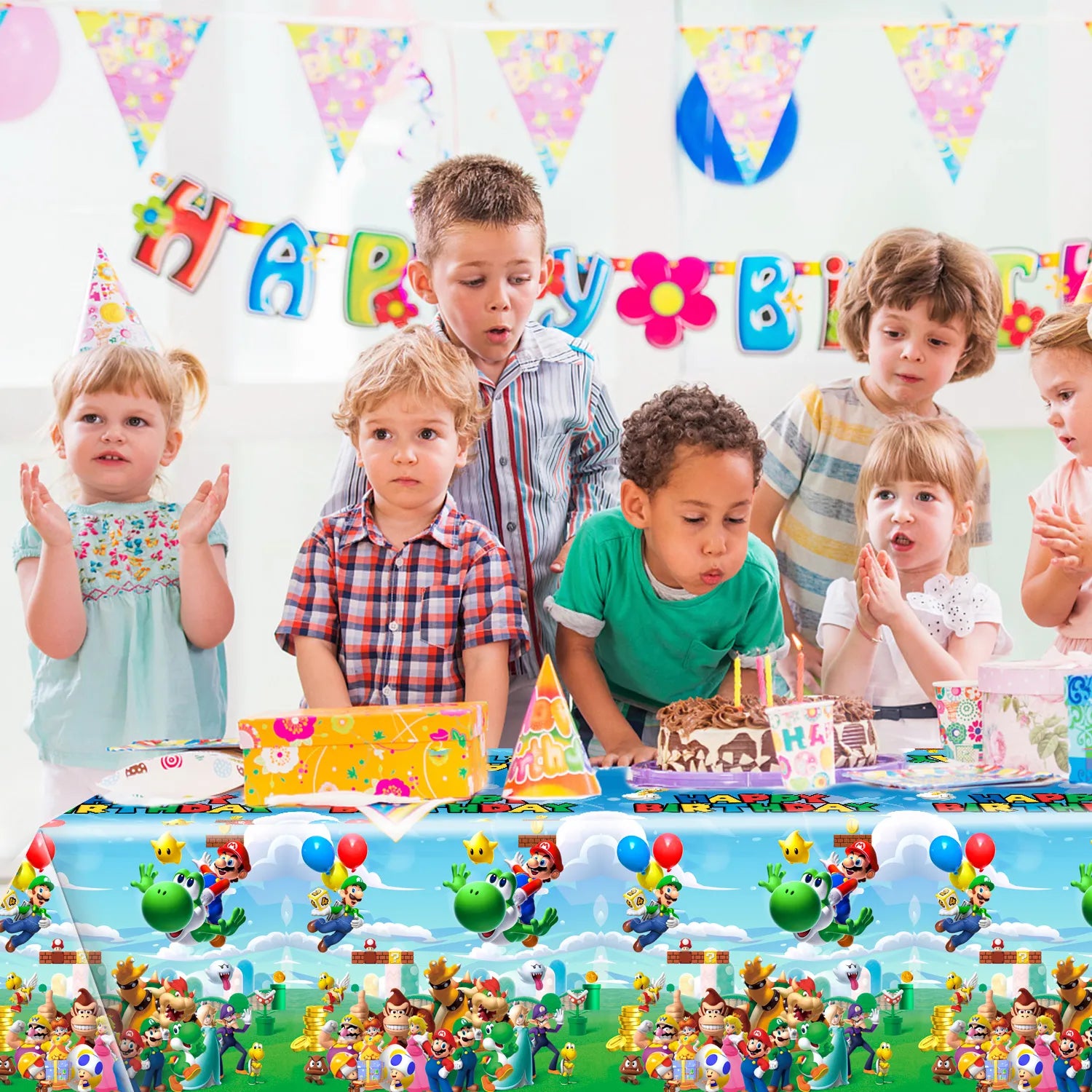 Super Mario Birthday Party Supplies - Super Mario Tablecloth, 3pcs Mario Bros Table Cover - 42.5" x 70.8", for Boys Kids Mario Brothers Birthday, Mario Theme Party Supplies