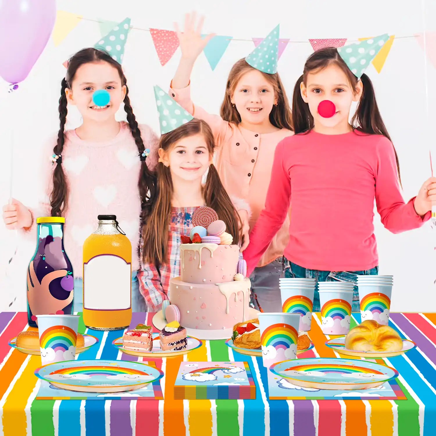 Rainbow Party Supplies, 20 Guests Rainbow Plates and Napkins Party Supplies Includ Rainbow Party Plates and Cups and Napkins Sets With Rainbow Tablecloth etc Rainbow Party Decorations for Girls Kids