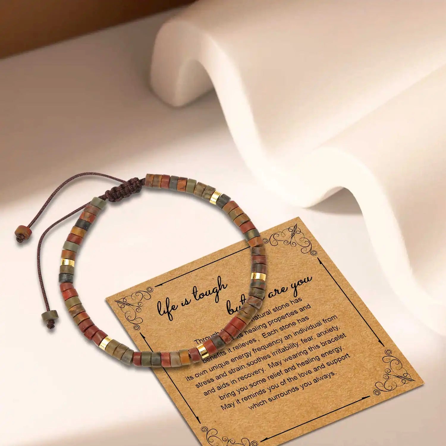 Crystal Stone Bracelets, 3 To 6'' Natural Stone Bracelets Healing Crystal Bracelet Yoga Bracelet Natural Stones, Adjustable Bracelet for Women (Brown)