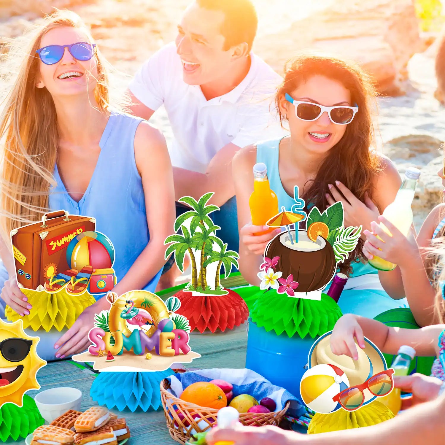 Summer Party Honeycomb Centerpieces - 9pcs summer party decorations honeycomb, beach summer honeycomb centerpiece & beach party centerpiece decorationsfor Summer Beach Party Decorations