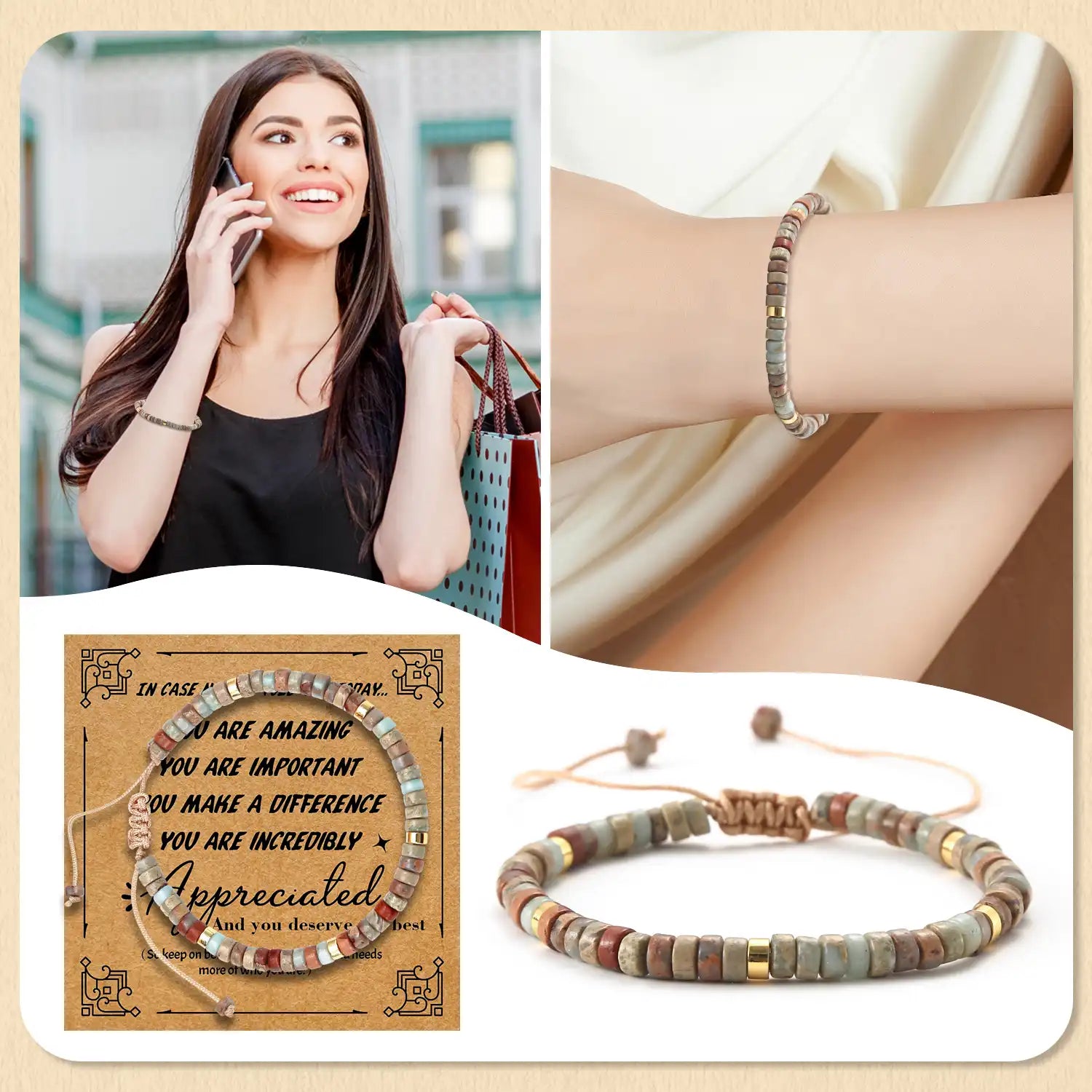 Natural Stone Bracelets, 3 To 6 Inch Wrap Natural Crystal Bracelets Semi-Precious Gemstone Beaded Bracelets Yoga Bracelet Healing Crystal Bracelet Inspirational Bracelets for Women