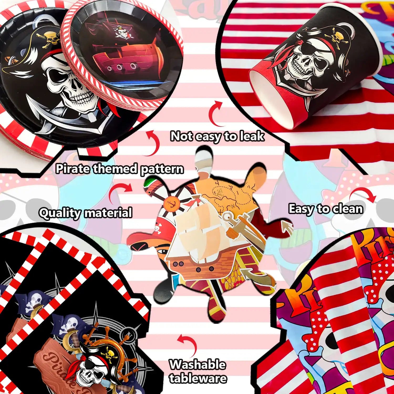 Pirate Birthday Party Supplies,113Pcs Pirate Party Decorations & Tableware Set - Pirate Birthday Banner Balloons Tablecloth Plates Cups Napkins ect, Pirate Halloween Themed Birthday Decorations