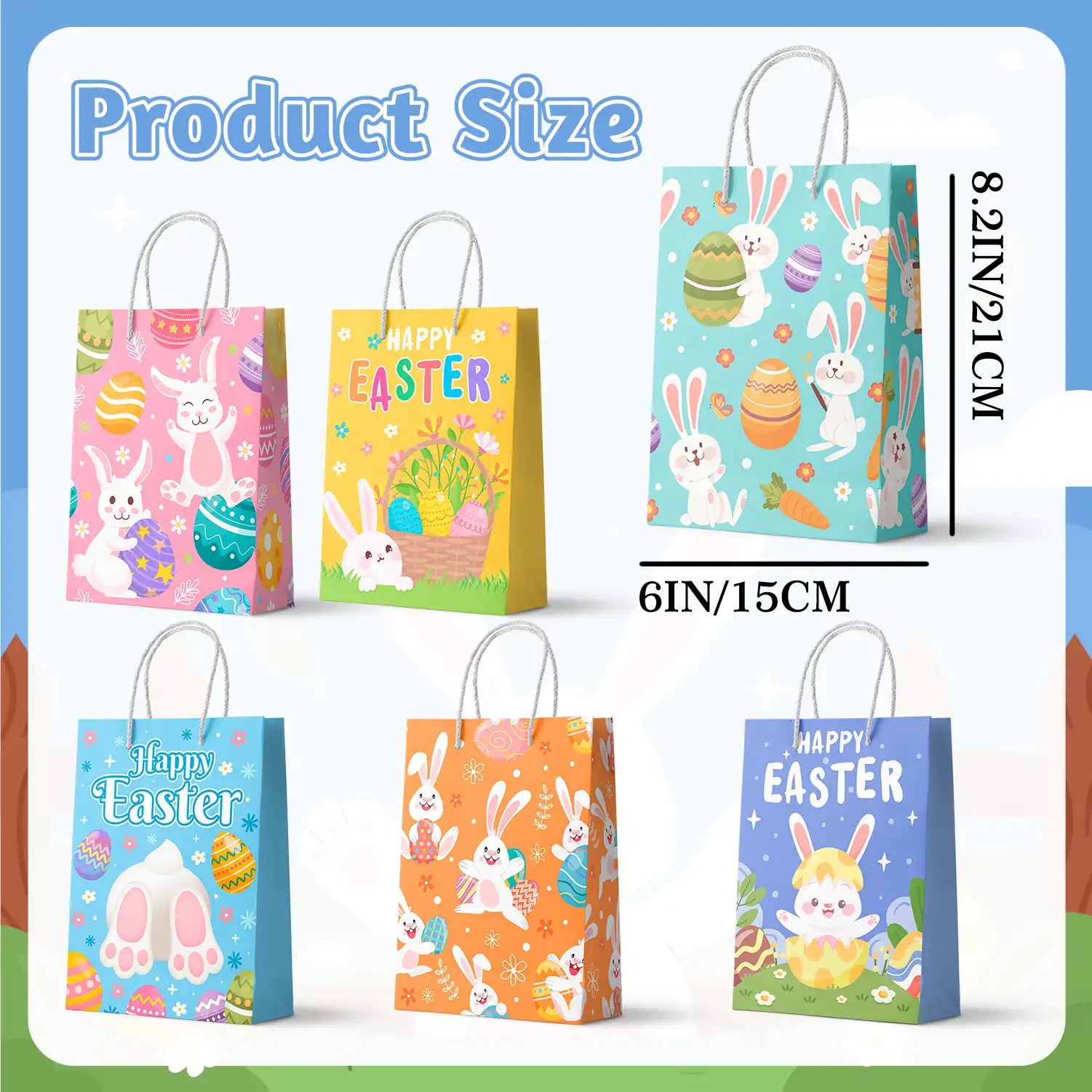 Easter Gifts Bags with Handles, 24 Pcs Easter Paper Treat Bags Easter Paper Handle Bags Easter Party Bags Easter Snack Paper Bags Easter Paper Lunch Bags, for Bunny Birthday Decorations Supplies