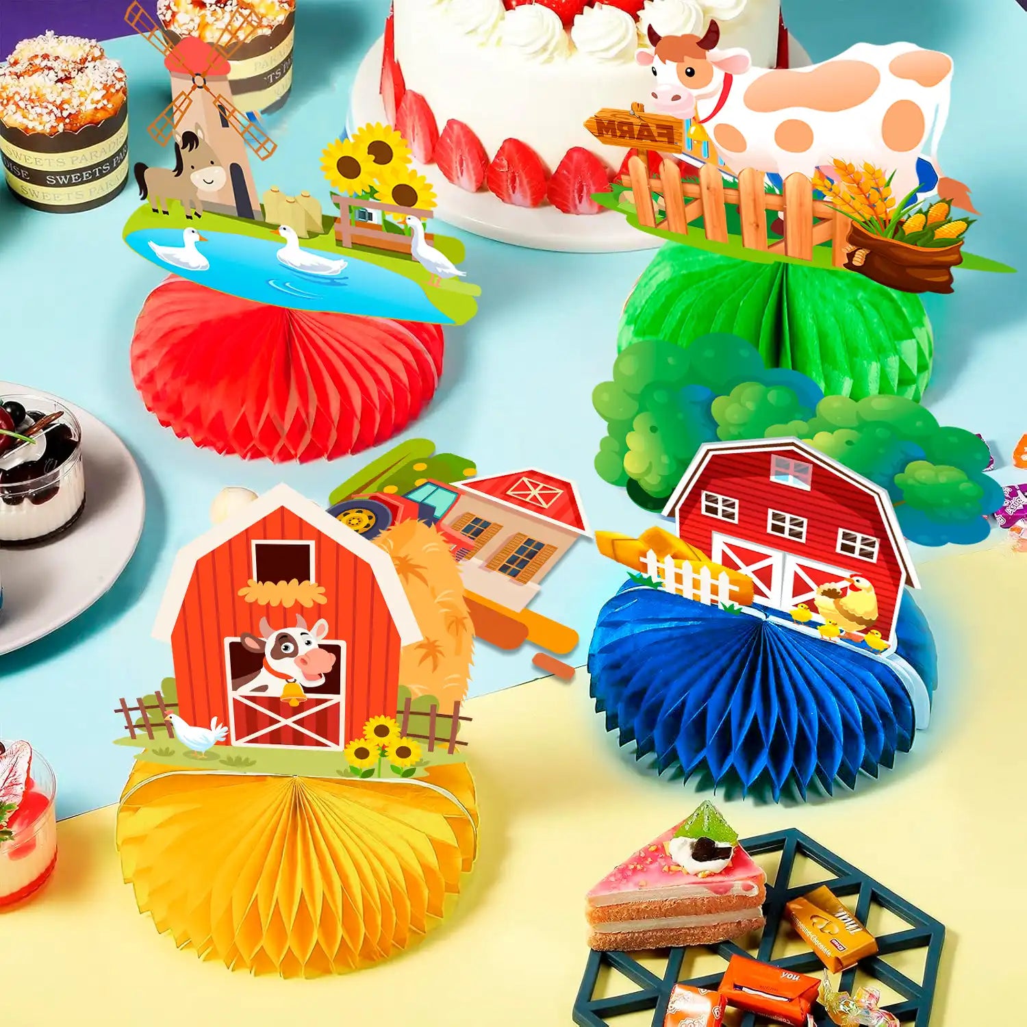 Farm Honeycomb Ceterpieces, 9 Guests Farm Animals Honeycomb Decorations, Farm Theme Birthday Party Honeycomb Centerpieces & Farm Animal Party Centerpieces, for Boys/Girls Farm Animal Birthday Decorations