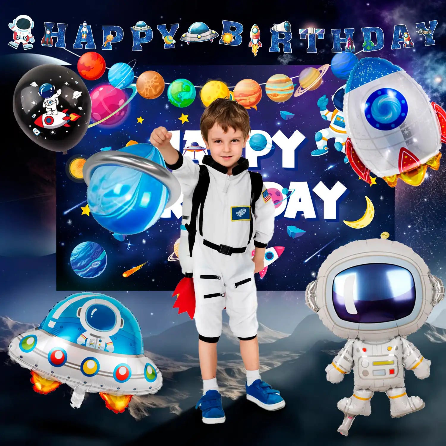 Space Birthday Party Decorations, 10 Guests Space Birthday Decorations&Outer Space Birthday Tableware Set- Outer Space Birthday Party Plates Tablecloth Backdrop Balloon etc Space Themed Party Decorations