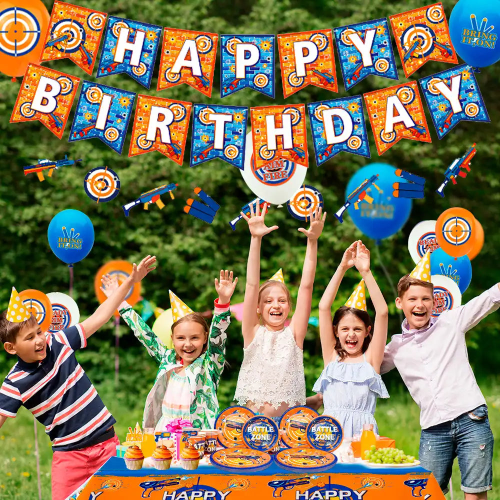 Dart War Party Supplies, 16 Guests Dart War Birthday Decorations set Include Dart War Party Plates Cups Napkins Tableware set Tablecloth Balloons ect Gun Party Supplies for Boys Birthday,Serves 16