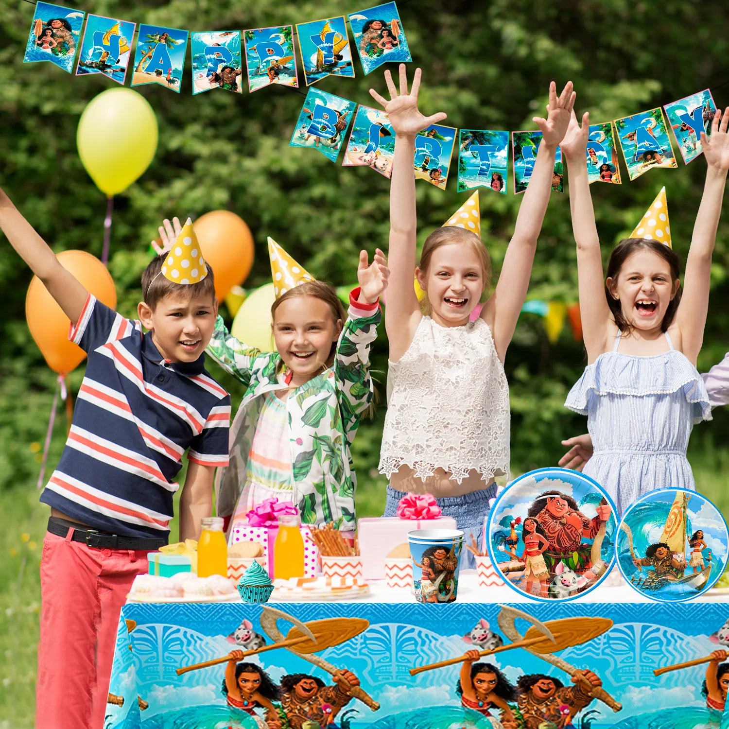 Moana Party Tableware Set, 10-Person Moana Birthday Party Decorations Tableware Packs Includ Moana Banners Tablecloth Plates Cups Napkins etc Moana Theme Party Supplies for Boys/Girls,Serves 10