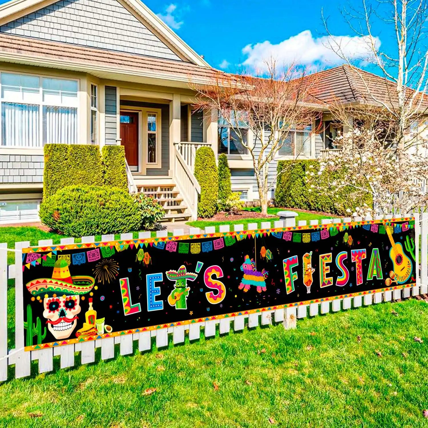 Mexican Fiesta Yard Banner, 118''x19.6''Mexican Theme Birthday Party Yard Banner Mexican Birthday Party Yard Banner Mexican Fiesta Banner Yard Sign, Mexican Yard Banner for Fiesta Party Decorations