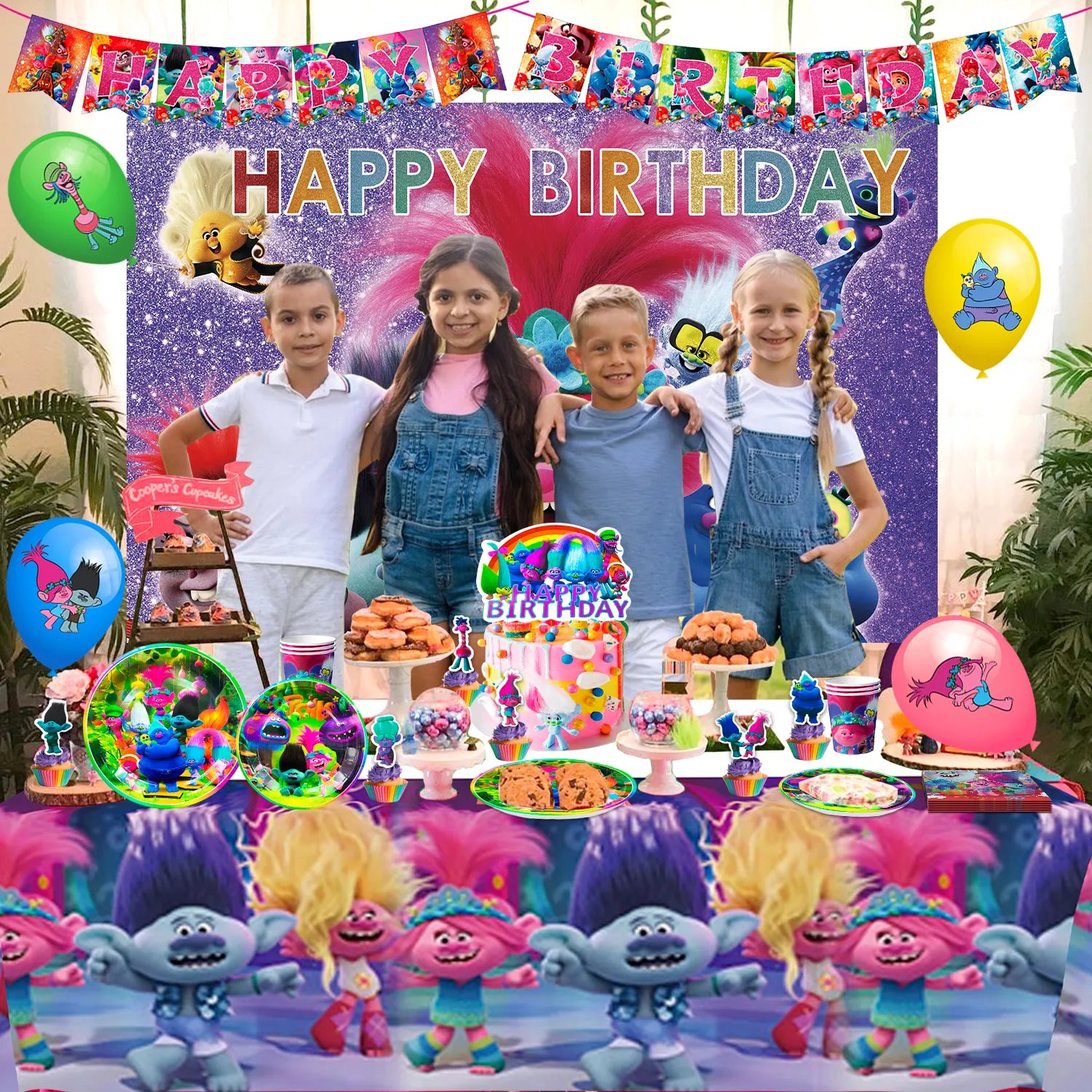 Trolls Birthday Party Decorations Supplies, 82 Pcs Trolls Band Together Party Supplies Include Trolls Cake Topper Balloons Banner Plates Napkins Cups etc Trolls Party Decorations, for Girls & Boys