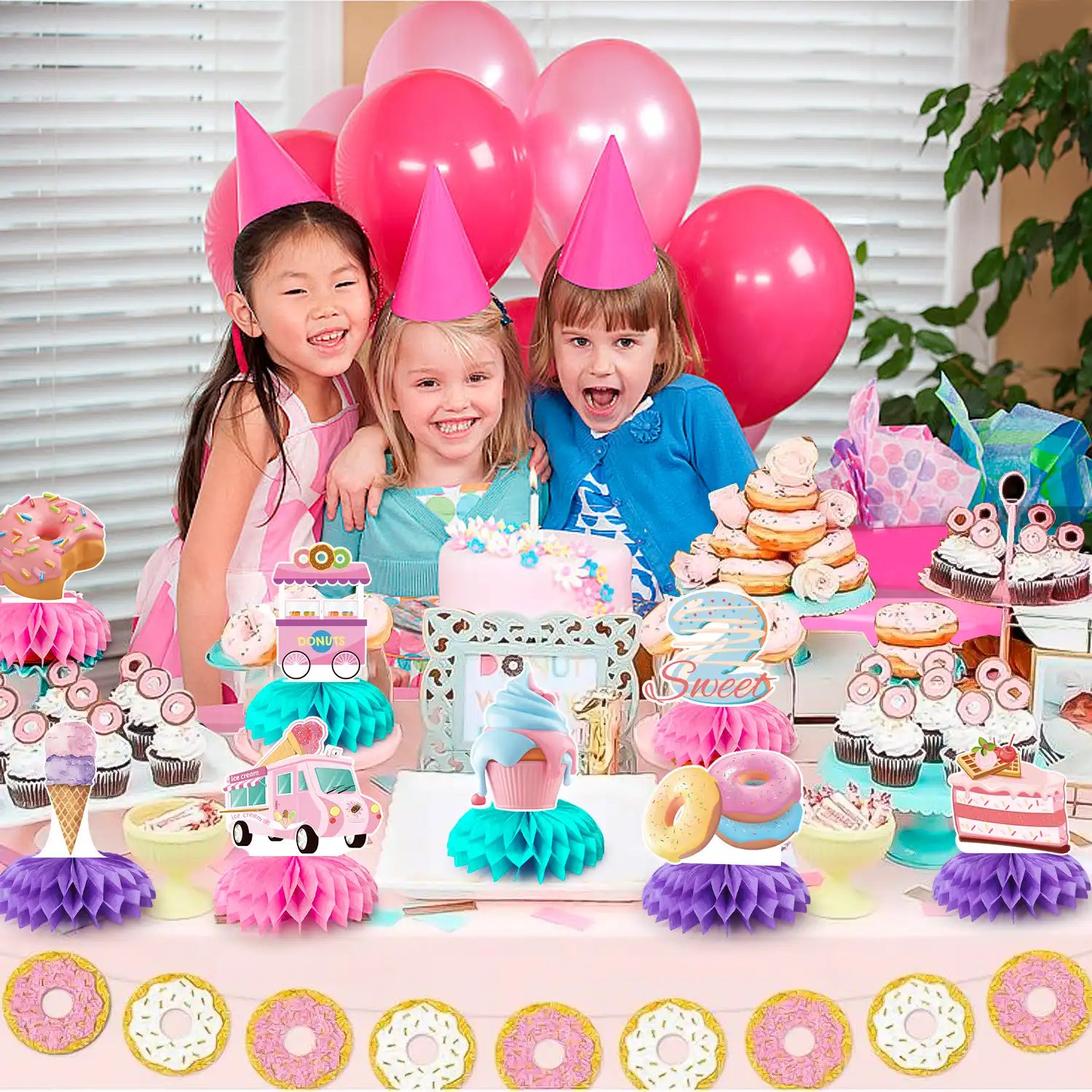 Donut Honeycomb Centerpieces,9pcs Donut Party Honeycomb Centerpieces,Donut Table Honeycomb Centerpieces&Donut Two Sweet Honeycomb Centerpieces Party Decor for Donut Baby Shower & Donut Birthday Party
