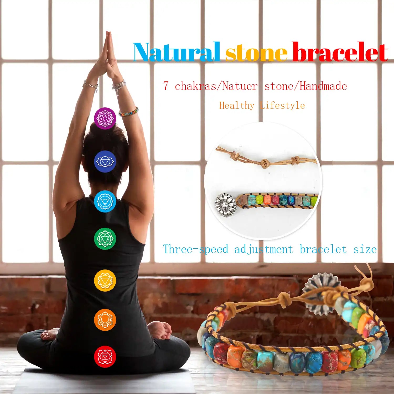 Color Natural Crystal Bracelets, 3-6'' Adjustable Oval Positive Energy Bracelet Semi-Precious Gemstone Beaded Bracelets, Healing Bracelets for Women Gifts