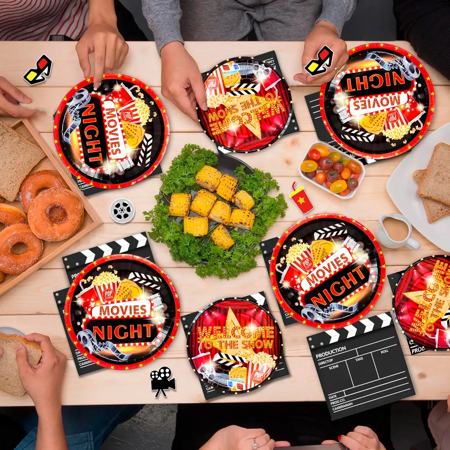 Movie Night Birthday Party Decorations, 10 Guests Movie Night Party Decorations and Tableware - Movie Night Plates Tablecloth Napkins&Movie Night Party Balloons Banner Backdrop etc Movie Night Decorations