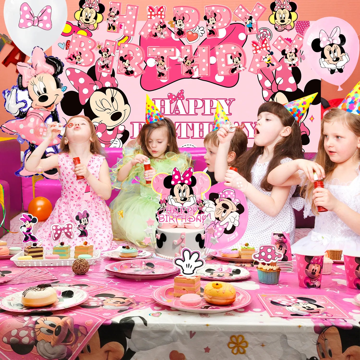 Minnie Mouse Birthday Party Supplies, 10-Person Minnie Mouse Birthday Decorations & Minnie Mouse Party Tableware Set - Minnie Mouse Birthday Plates Tablecloth Banner etc Minnie Mouse Party Decorations