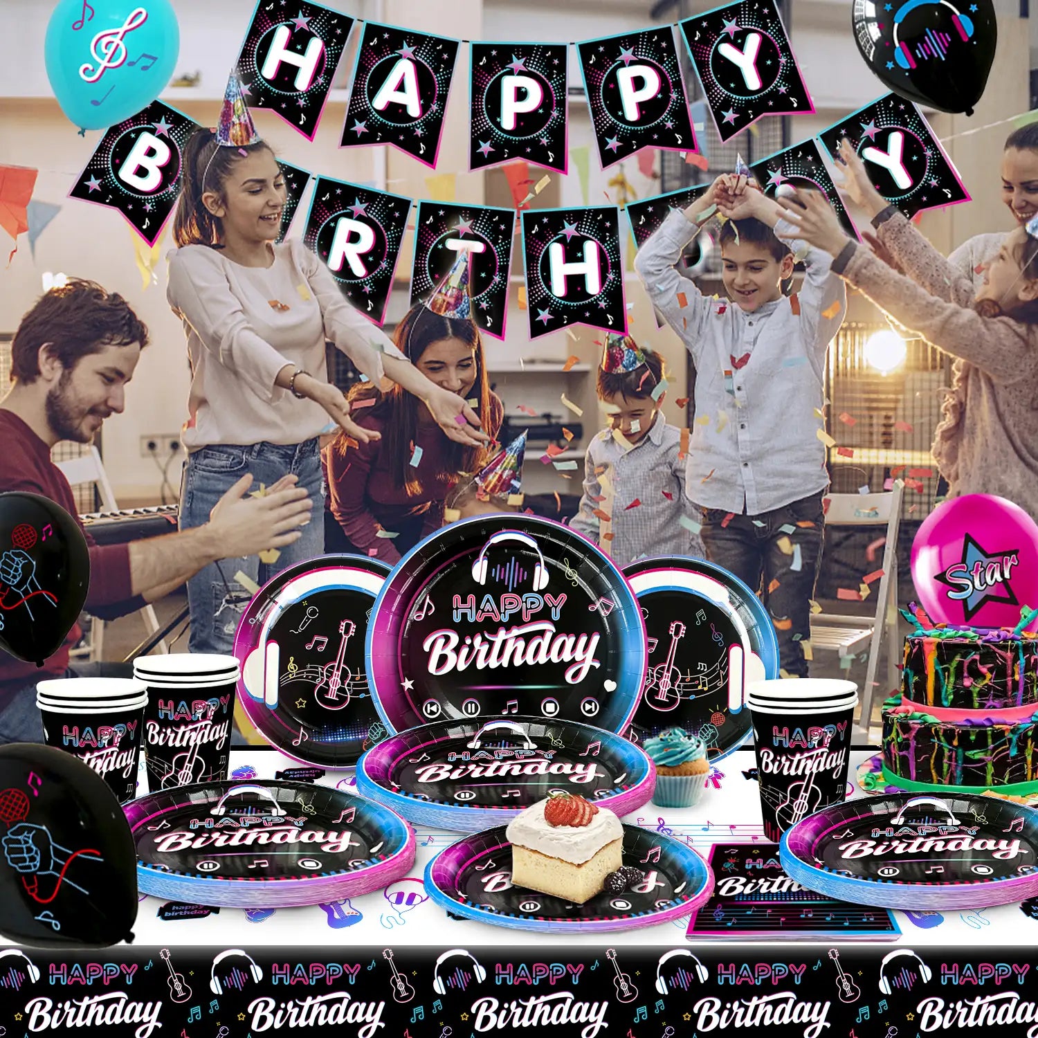Tik Tok Party Decorations, 16 Guests Tik Tok Birthday Party Decorations Tableware Set-Tik Tok Balloons Banner Tablecloth Plates Cups Napkin ect Tik Tok Theme Party Decor Supplies, for 16 Guests