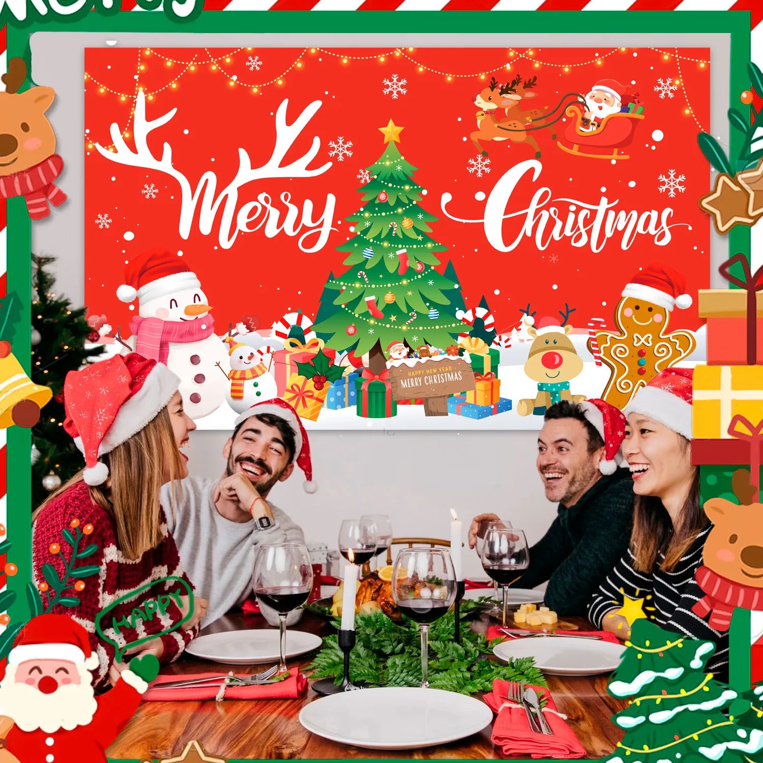 Merry Christmas Backdrop,71x43'' Merry Christmas Party Backdrop - Merry Christmas Banner Backdrop,Christmas Background & Christmas Backdrops for Photography, Perfect for Christmas Party Decorations