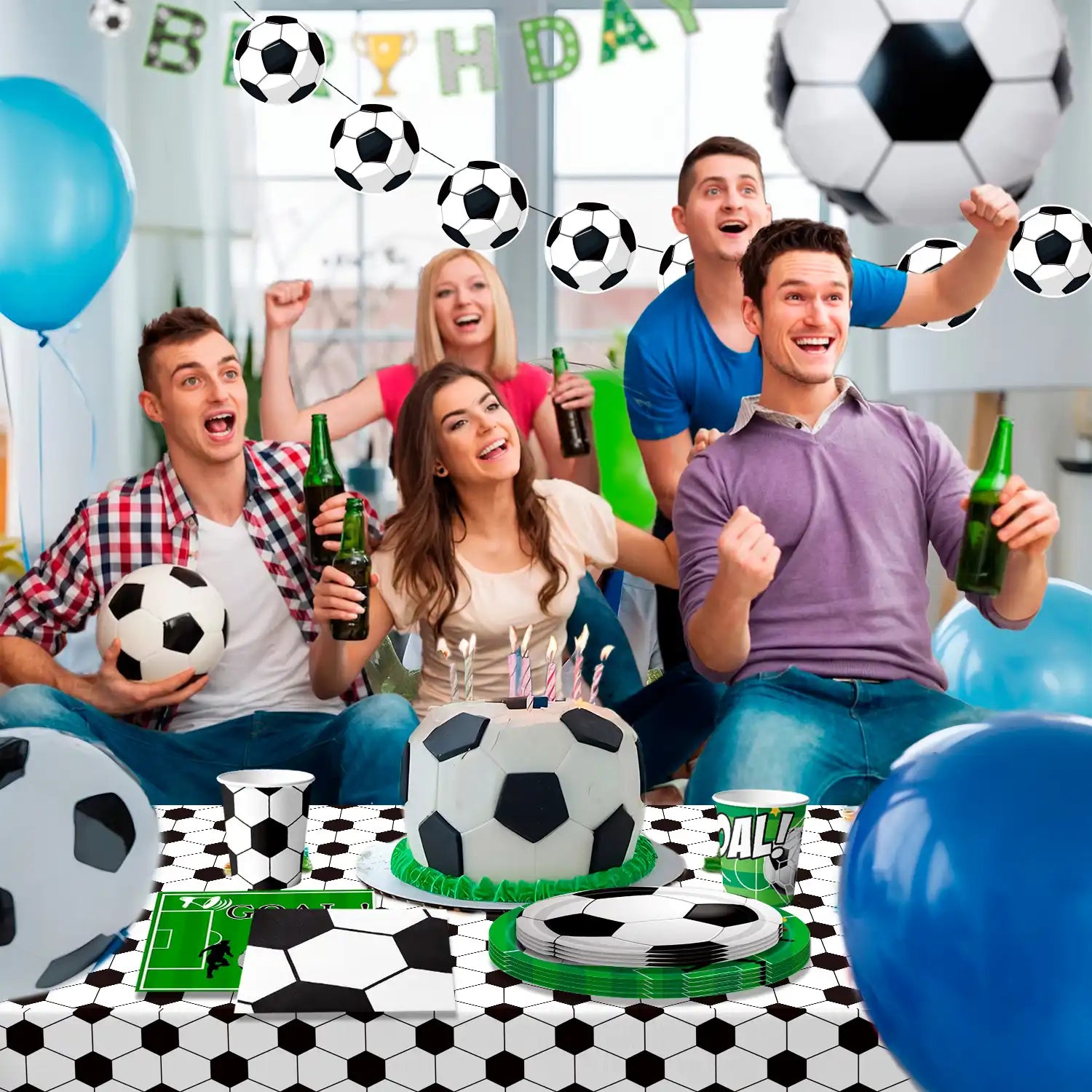 Soccer Party Tableware, Soccer Birthday Tableware Set - Coccer Plates and Napkins Table Cloth & Soccer Decoration Banner etc Soccer Theme Party Tableware for Soccer Birthday Party Decorations Supplies