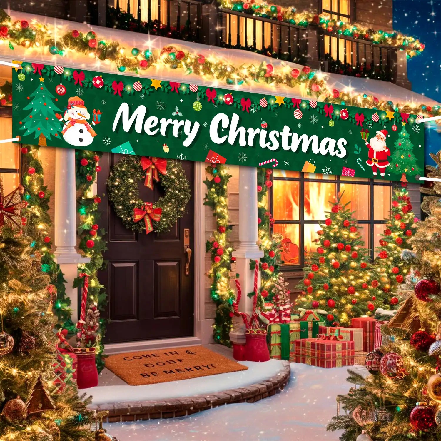 Merry Christmas Yard Banner,118x19.6'' Christmas Fence Banner Set-Large Merry Christmas Banner,Christmas Party Yard Banner&Christmas Banners for Outside for Yard/Garden/Porch Christmas Decorations