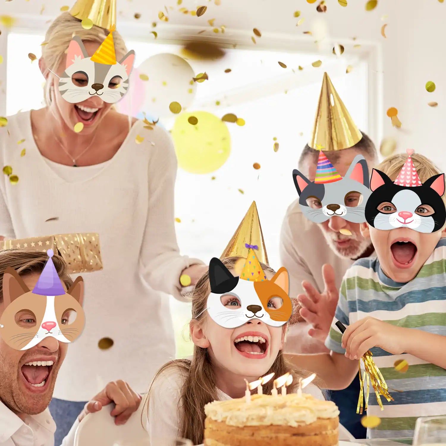 Cat Birthday Masks, 24 Pcs Kitten Birthday Party Masks Set - Cat Party Favor Masks, Cat Party Masks & Cat Masks for Kids Party, for Cat Birthday Decorations & Cat Birthday Photo Booth Props