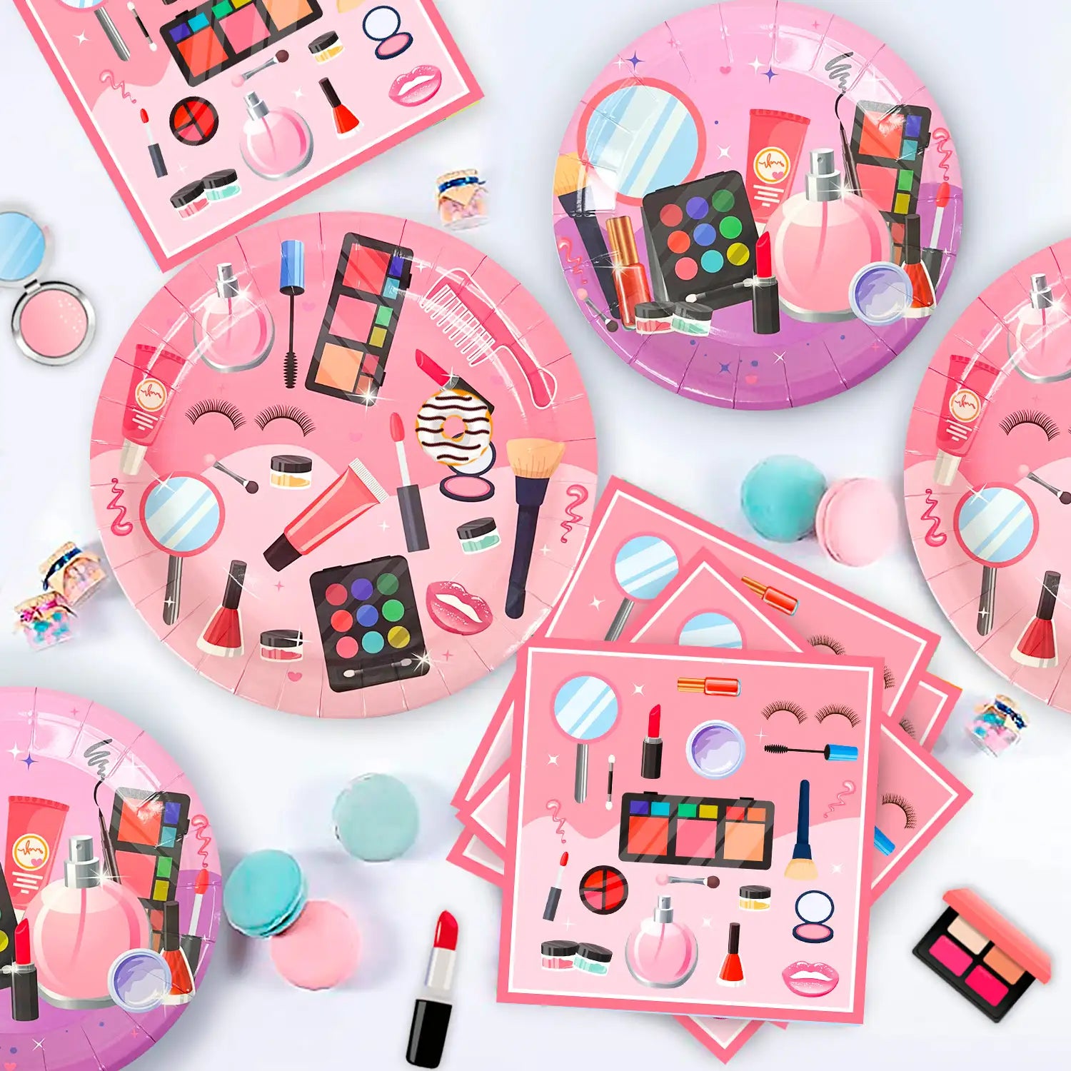 Makeup Birthday Party Supplies, 16 Guests Spa Party Decorations Set-Makeup Theme Party Decoration Plates Cups Napkins Banner Balloon Photo Booth Props etc Makeup Birthday Party Decorations for Girls Women