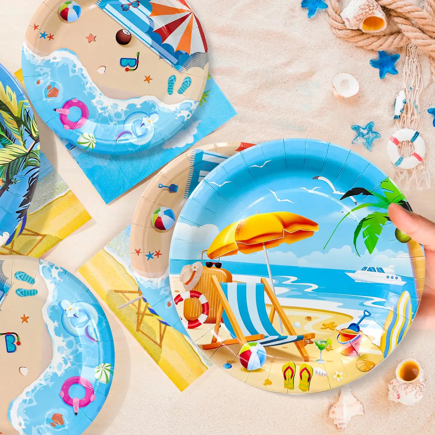 Beach Party Supplies,81pcs Beach Plates And Napkins Party Supplies Includ Beach Theme Paper Plates Cups Napkins&Summer Beach Table Cloth etc Summer Beach Party Tableware for Beach Themed Party Decor