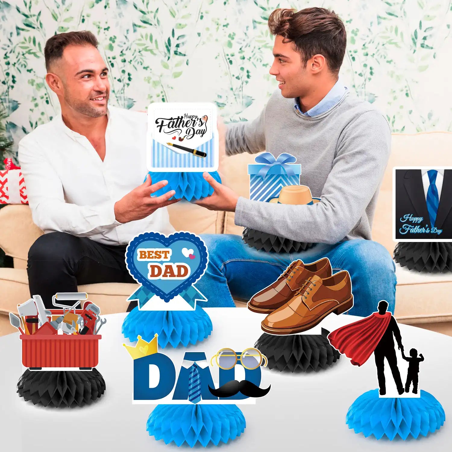 Father's Day Honeycomb Centerpieces - 9pcs Happy Father's Day Table Decoration, Father's Day Centerpiece Decorations & Father's Day Table Centerpieces for Father's Day Decorations Supplies