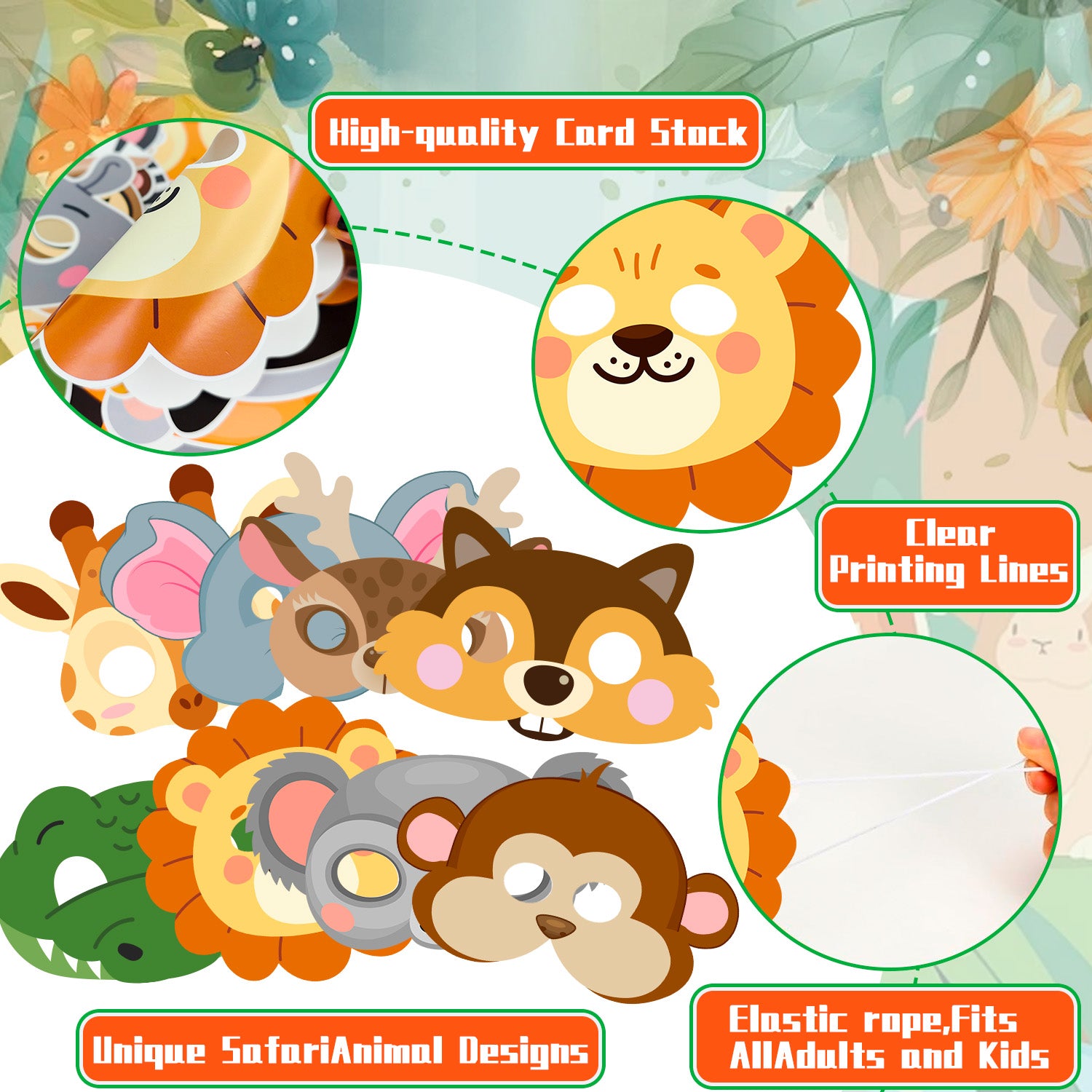 Jungle Animal Masks, 16 Pcs Animal Party Masks Set - Safari Animal Face Mask for Kids, Jungle Safari Party Mask & Safari Animal Theme Mask, for Jungle Animal Party Decorations Supplies