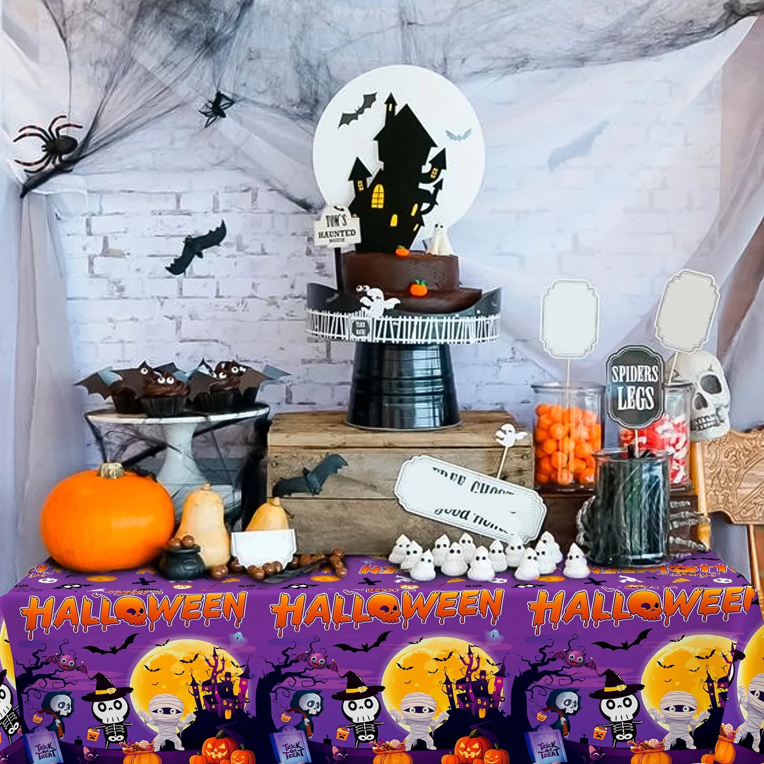 Halloween Tablecloth, 2 Pcs Halloween Decorations Tablecloth Kit - Halloween Table Cover, Halloween Party Tablecloth, for Halloween Party Decorations & Halloween Table Decorations