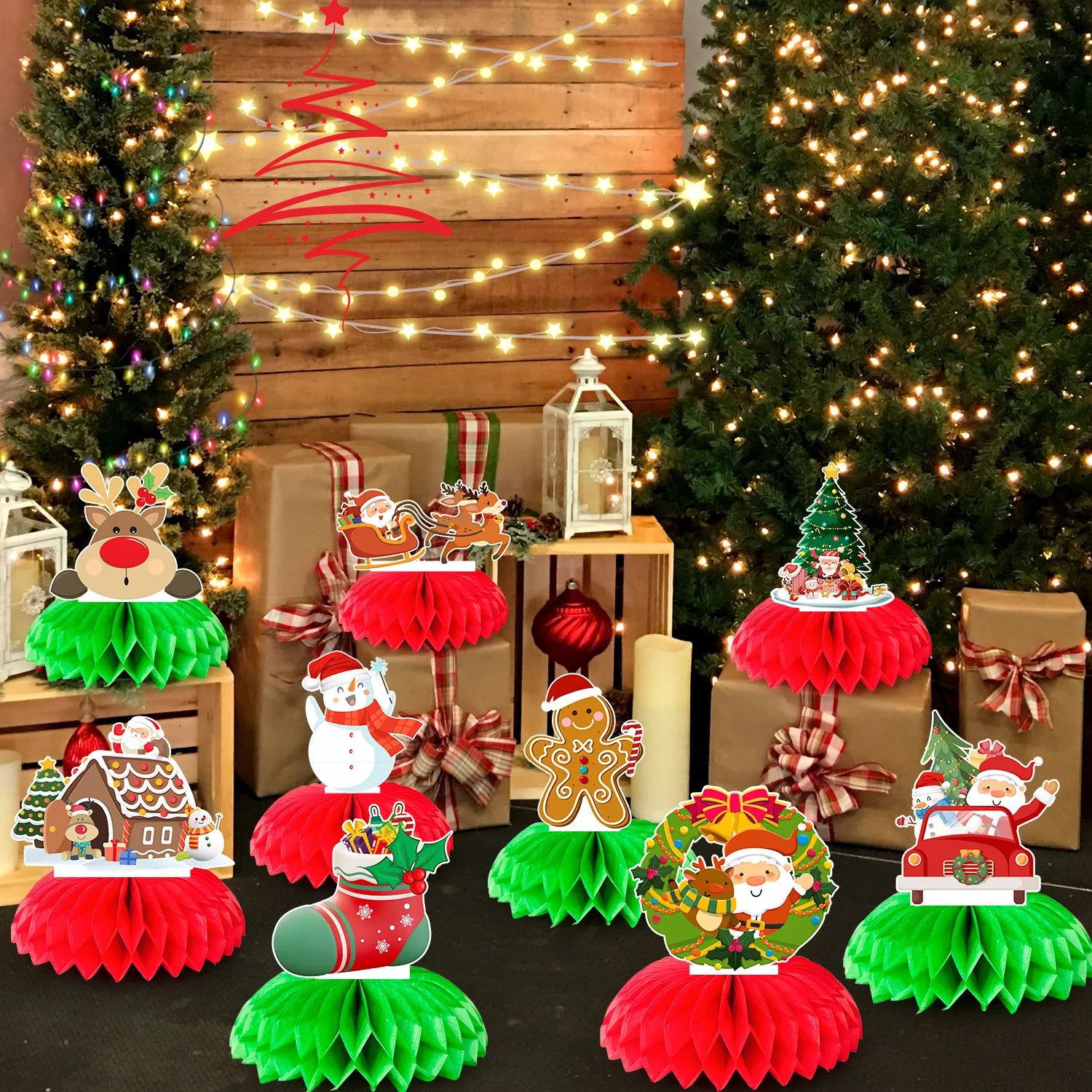 Merry Christmas Honeycomb Centerpieces,9Pcs Christmas Party Honeycomb Centerpieces,Christmas Honeycomb Table Centerpieces&Honeycomb Christmas Decorations for Christmas Table Decorations Indoor Outdor
