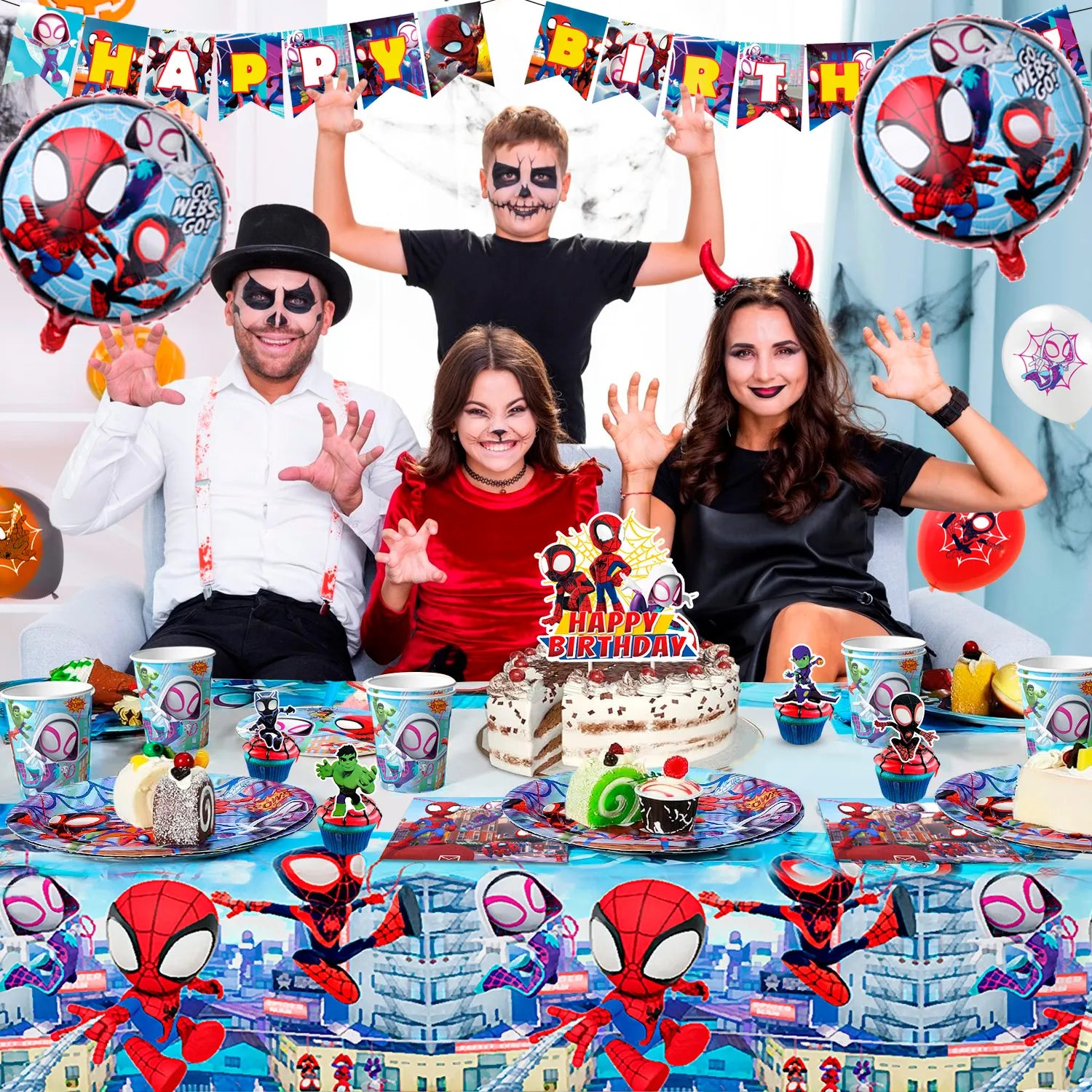 Little Spiderman and Friends Party Supplies, 84 Pcs Spiderman Birthday Decorations and Party Tableware Set - Spiderman Decorations Balloons Banners and Spiderman Tablecloths Plates Cups Napkins etc