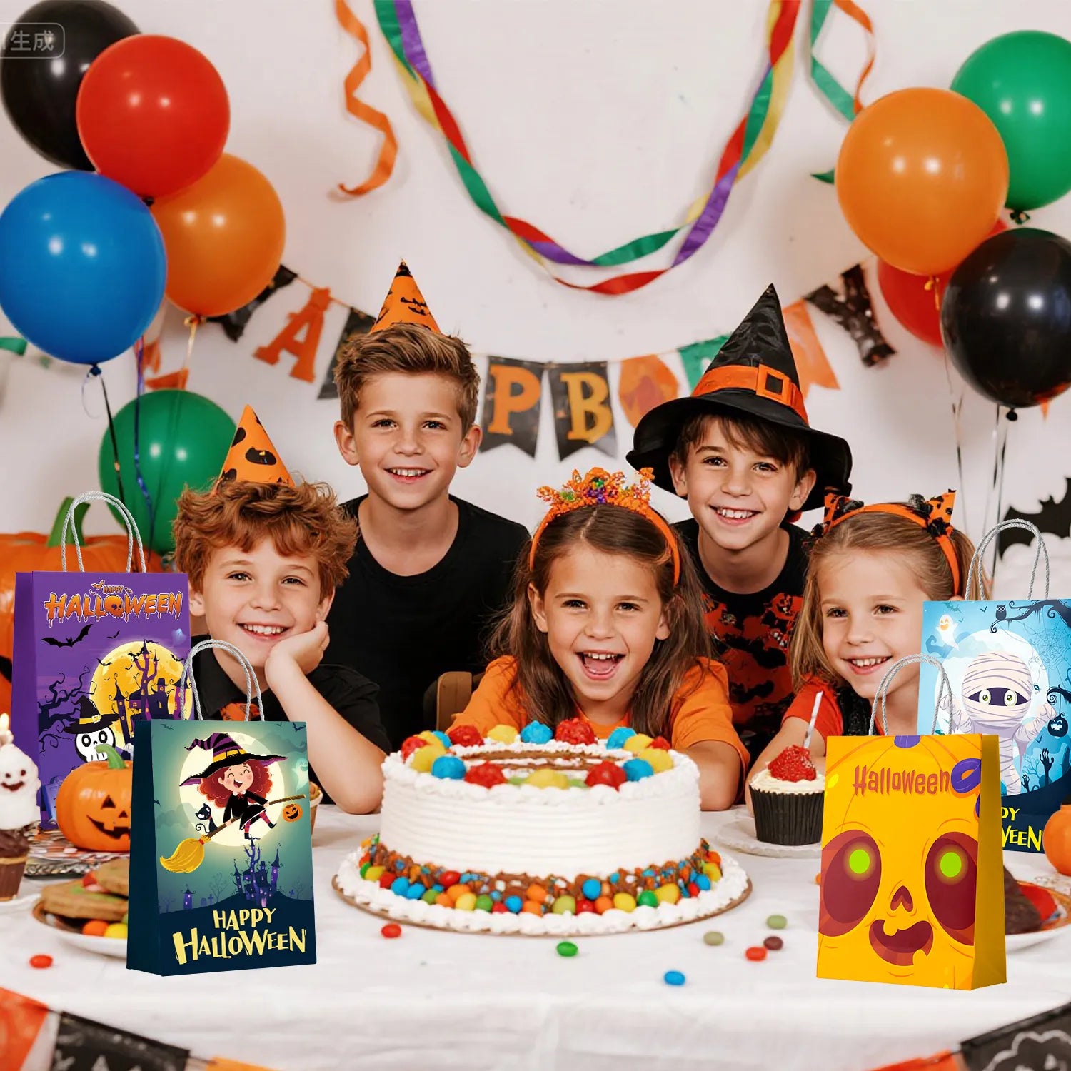 24 Halloween Handle Gift Bags, Halloween Party Bags, Candy Bags, and Gift Bags for Party Favors, Halloween Tricks, Children's Birthday Parties, and Party Decorations (6 Styles)
