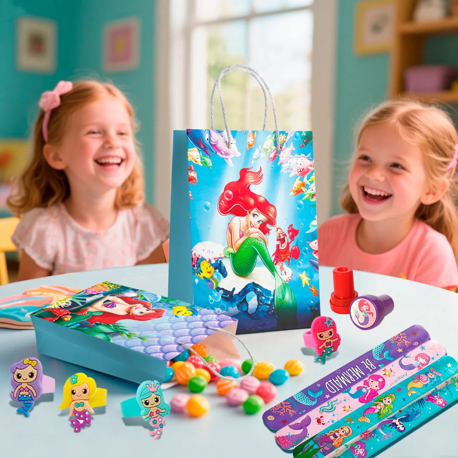 Mermaid Kids Party Favors, 110 Pieces Mermaid Birthday Party Favor Set - Mermaid Gift Bags Keychain Stickers Gift Bags and Other Mermaid Themed Party Supplies for Mermaid Birthday Decorations