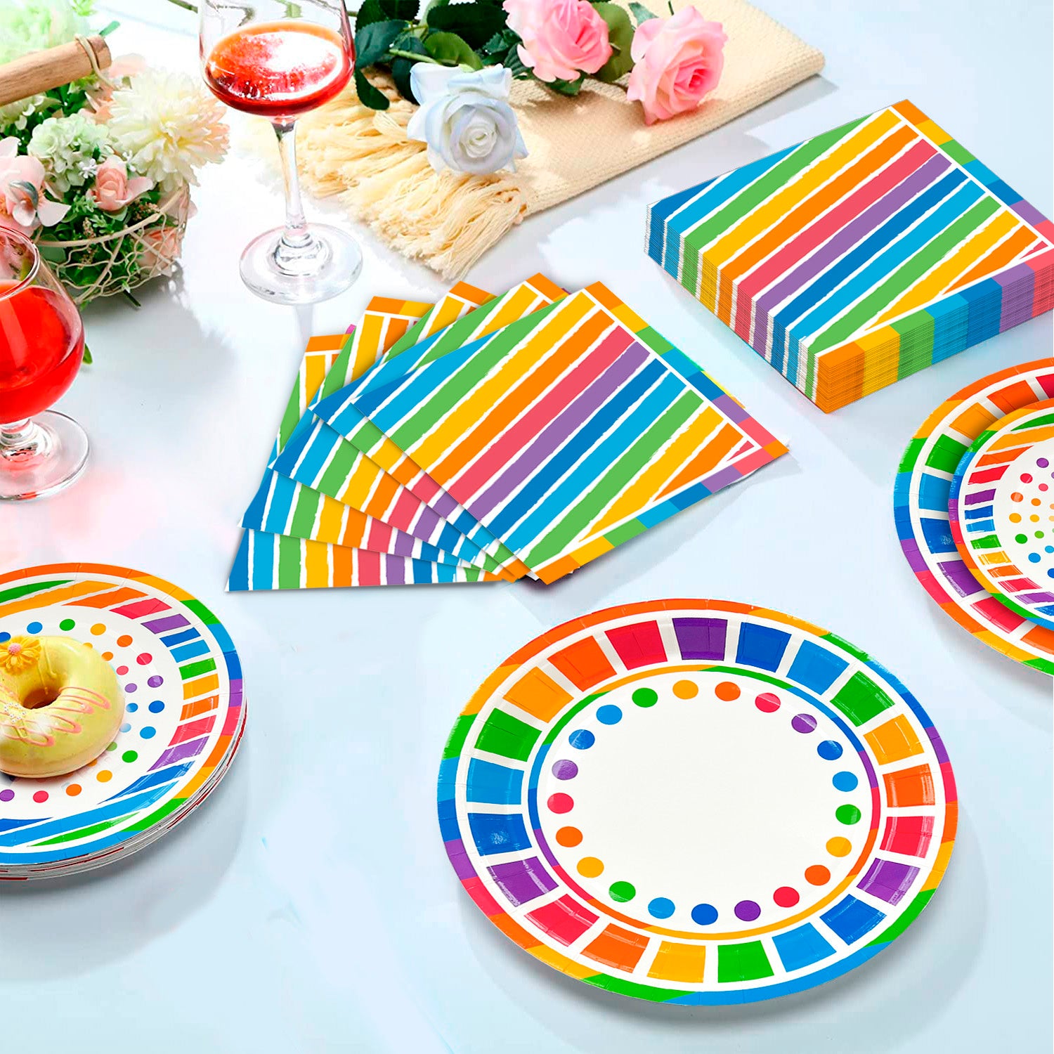 Rainbow Party Supplies, 20 Guests Rainbow Party Decorations & Tableware Set - Rainbow Party Plates Napkins Cups & Rainbow Birthday Decorations Balloons Banner etc Rainbow Themed Birthday Party Supplies
