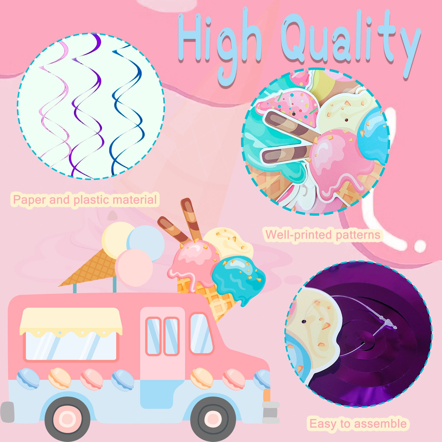33pcs Ice Cream Party Hanging Swirls, Ice Cream Spiral Decoration Ice Cream Party Hanging Decorations for Ice Cream Birthday Party Decoration Baby Shower