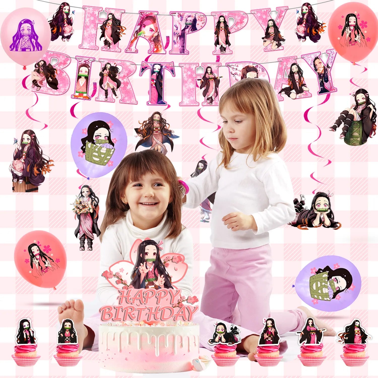 Nezuko Birthday Party Decorations, 87 Pcs Nezuko Theme Birthday Party Supplies Include Nezuko Birthday Balloon Banner & Nezuko Party Plates Napkins Tablecloth etc Demon Anime Birthday Decorations