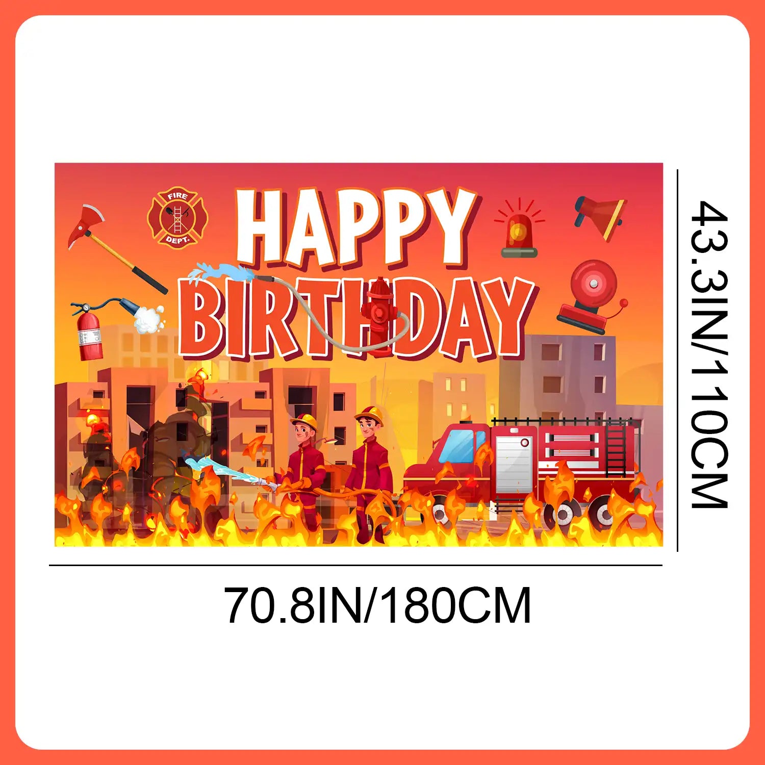 Fire Truck Birthday Backdrop, 70.8''x43.3'' Fireman Birthday Party Backdrops, Firetruck Themed Birthday Background & Firetruck Happy Birthday Backdrop for Firetruck Birthday Decorations Supplies