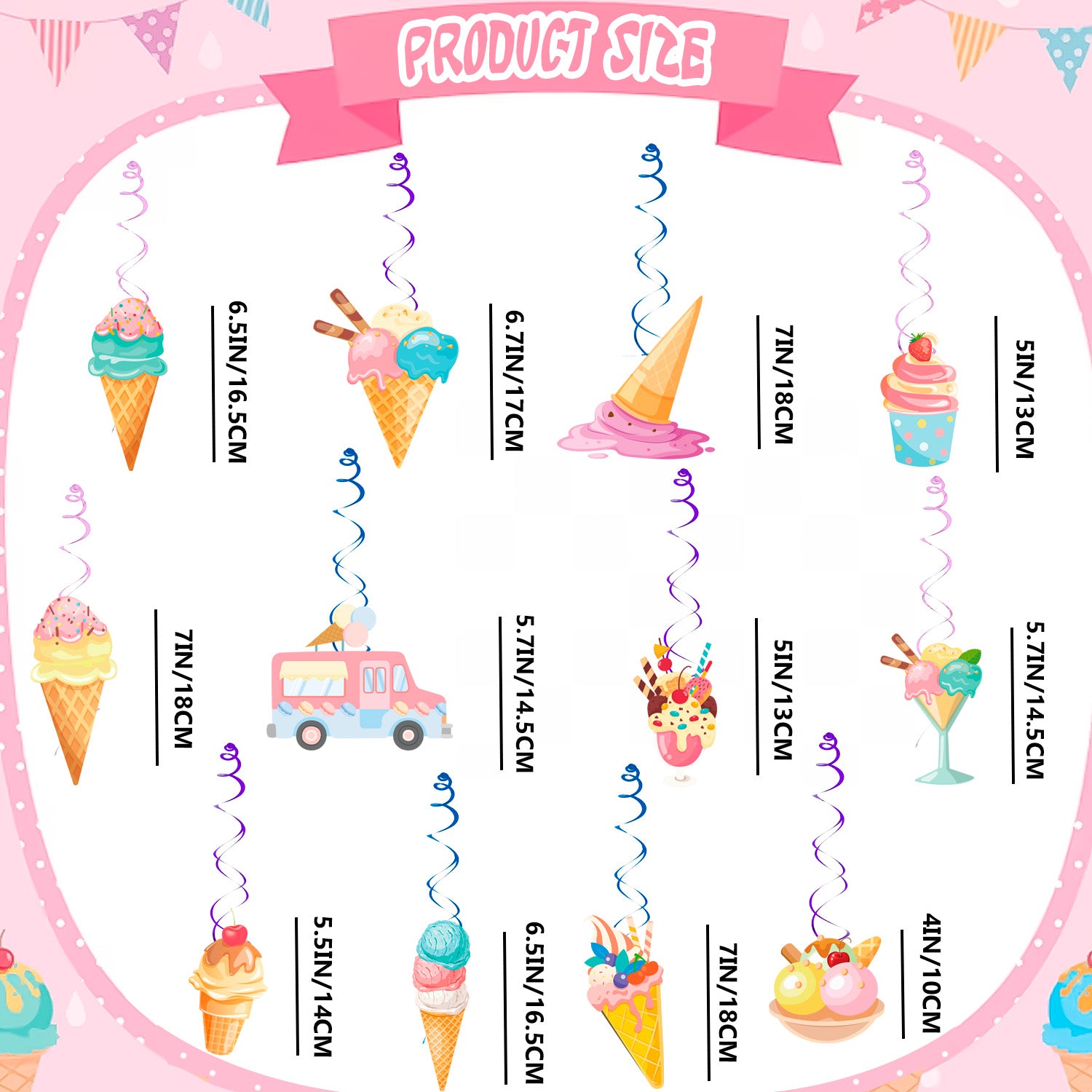 33pcs Ice Cream Party Hanging Swirls, Ice Cream Spiral Decoration Ice Cream Party Hanging Decorations for Ice Cream Birthday Party Decoration Baby Shower