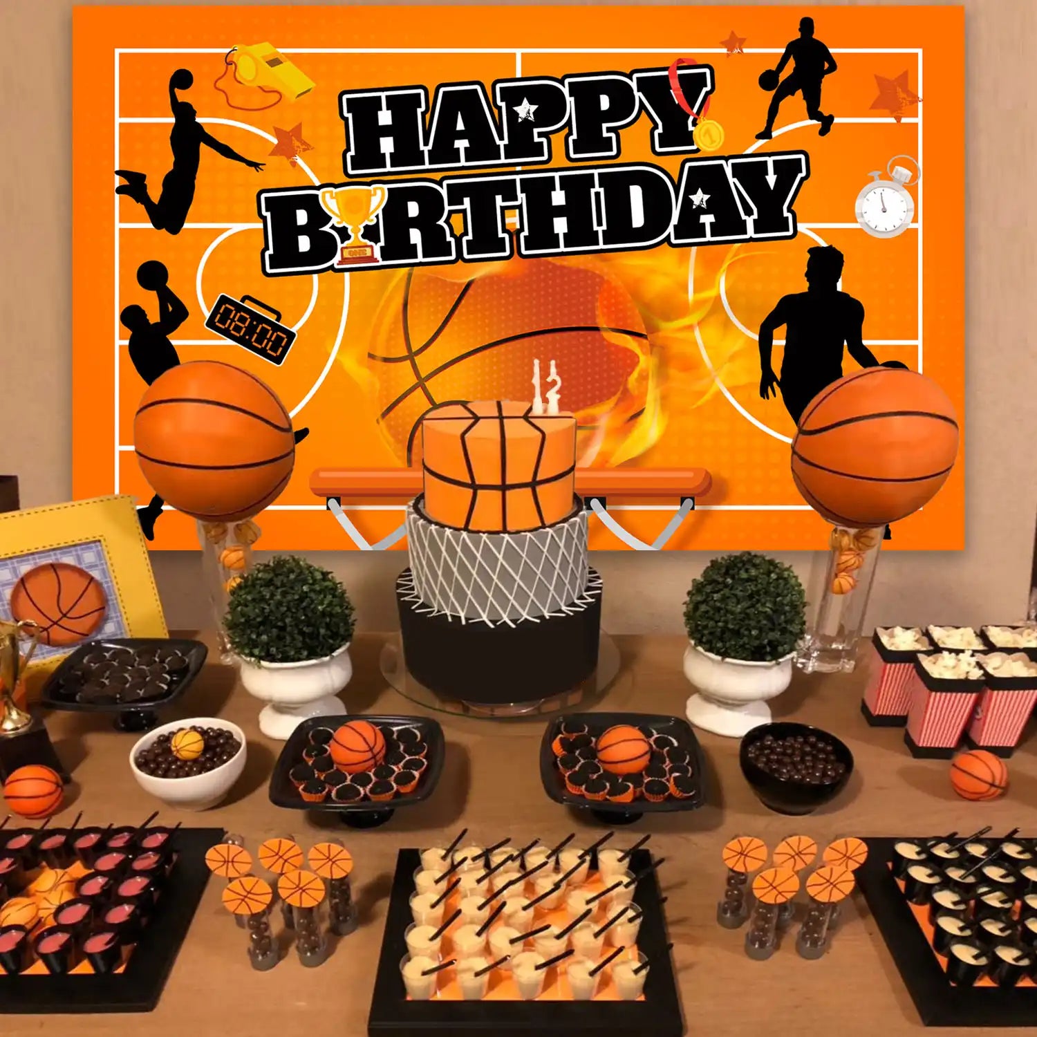 Basketball Backdrop, 71''x43'' Basketball Happy Birthday Backdrop, Basketball Birthday Backdrop & Basketball Party Backdrop, for Basketball Party Decorations & Basketball Birthday Decorations