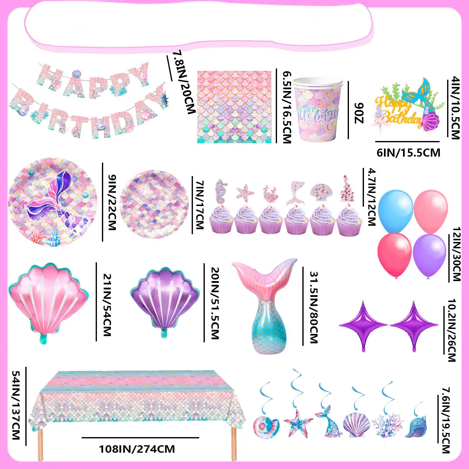 Mermaid Party Supplies,90 Pcs Mermaid Birthday Party Supplies Kit - Mermaid Birthday Plates Cups Napkins Tablecloth & Mermaid Banner Balloons Hanging Swirl etc Mermaid Birthday Decorations for Girls