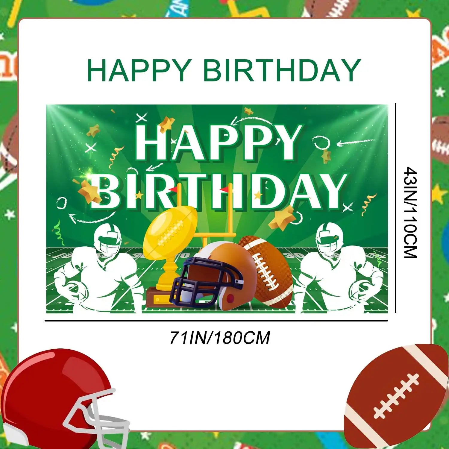 Football Party Backdrop, 71x43'' Football Birthday Party Background, Happy Birthday Football Backdrop & Football Birthday Backdrop, for Football Party Decorations & Football Birthday Decorations